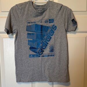 Boys Adidas Heather Gray Tee with Vibrant Blue Design medium